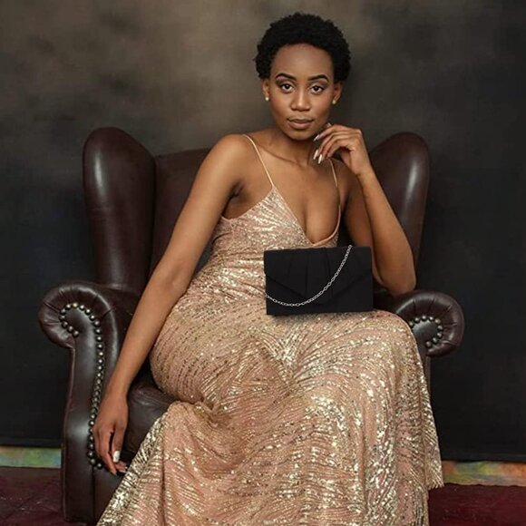 Clutch Purse Evening Bag for Women Evening Wedding Party Velvet Suede Pleated Ha - Picture 3 of 6